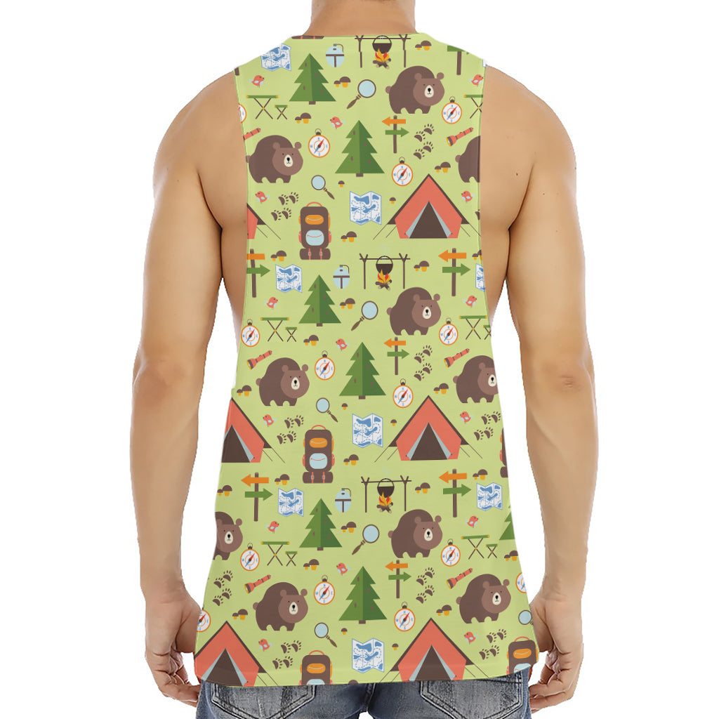 Cute Camping Pattern Print Men's Muscle Tank Top