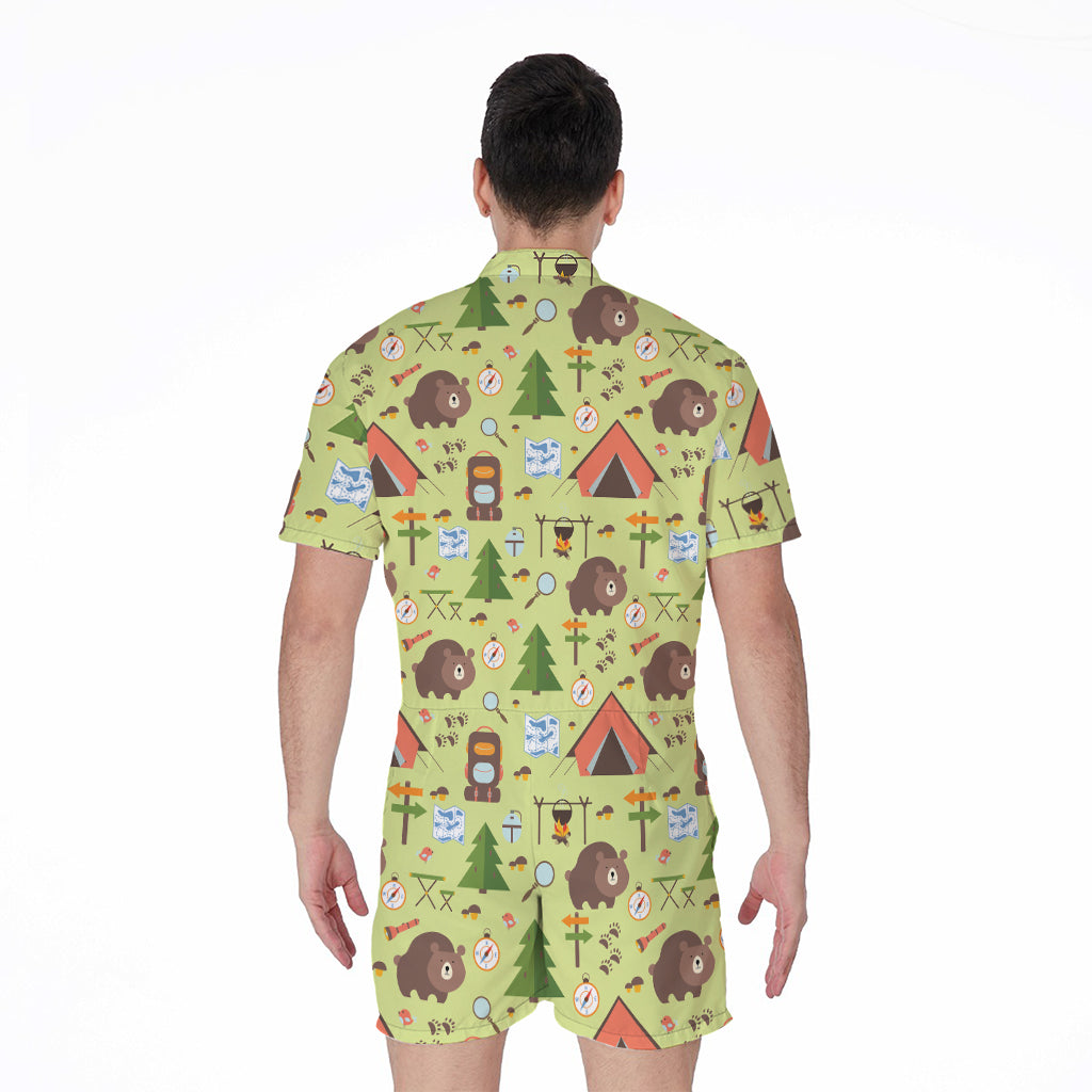 Cute Camping Pattern Print Men's Rompers