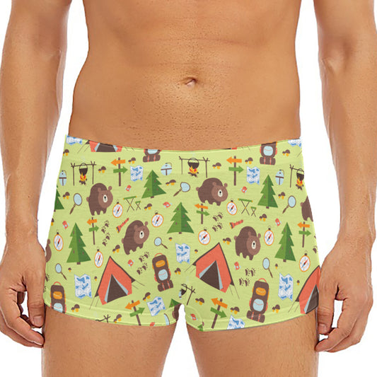 Cute Camping Pattern Print Men's Short Boxer Briefs