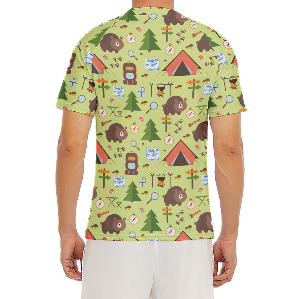 Cute Camping Pattern Print Men's Short Sleeve Rash Guard