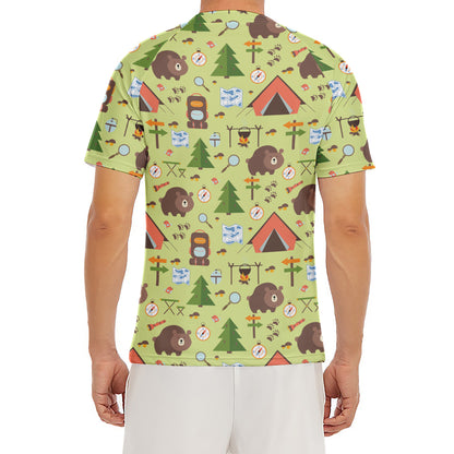 Cute Camping Pattern Print Men's Short Sleeve Rash Guard