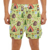 Cute Camping Pattern Print Men's Split Running Shorts