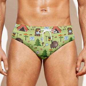 Cute Camping Pattern Print Men's Swim Briefs