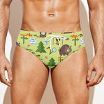 Cute Camping Pattern Print Men's Swim Briefs