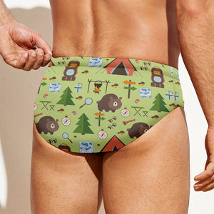 Cute Camping Pattern Print Men's Swim Briefs