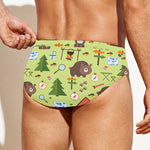 Cute Camping Pattern Print Men's Swim Briefs