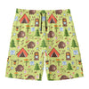 Cute Camping Pattern Print Men's Swim Trunks