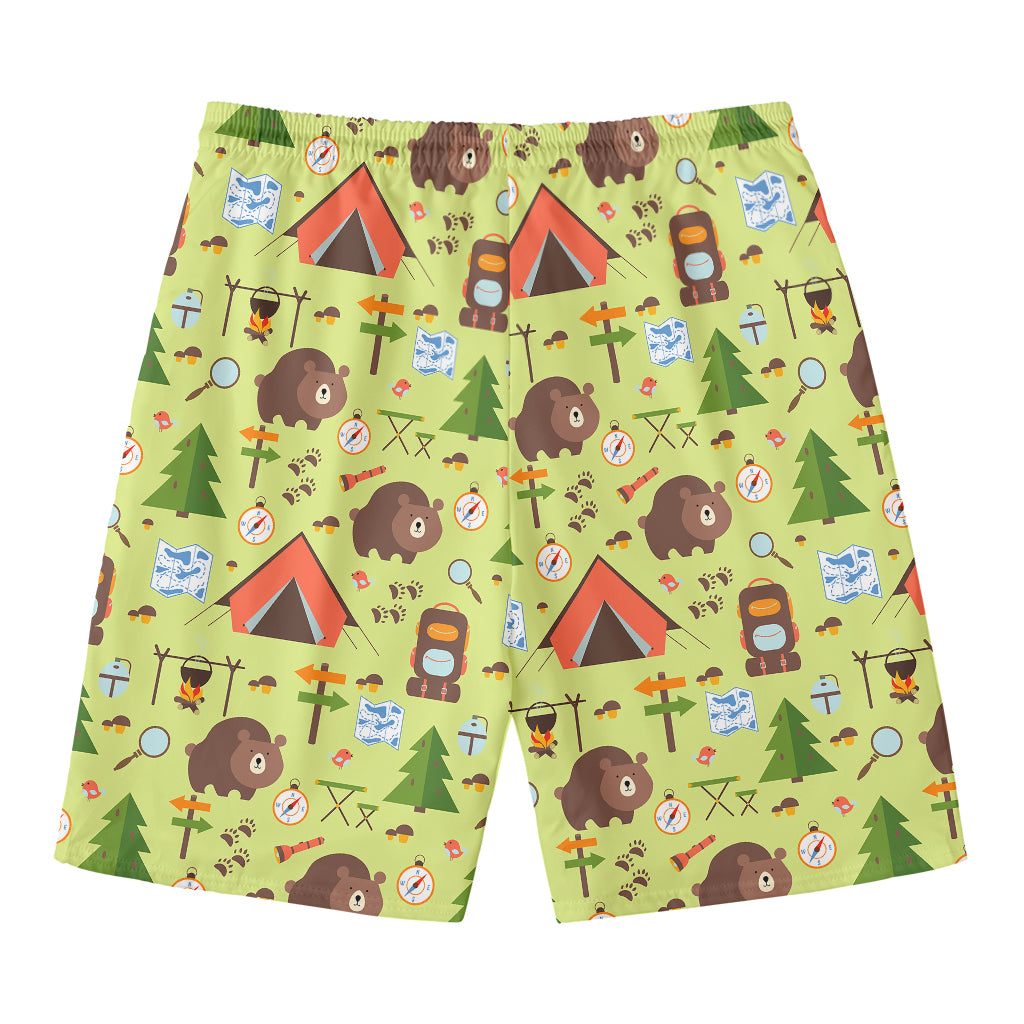 Cute Camping Pattern Print Men's Swim Trunks