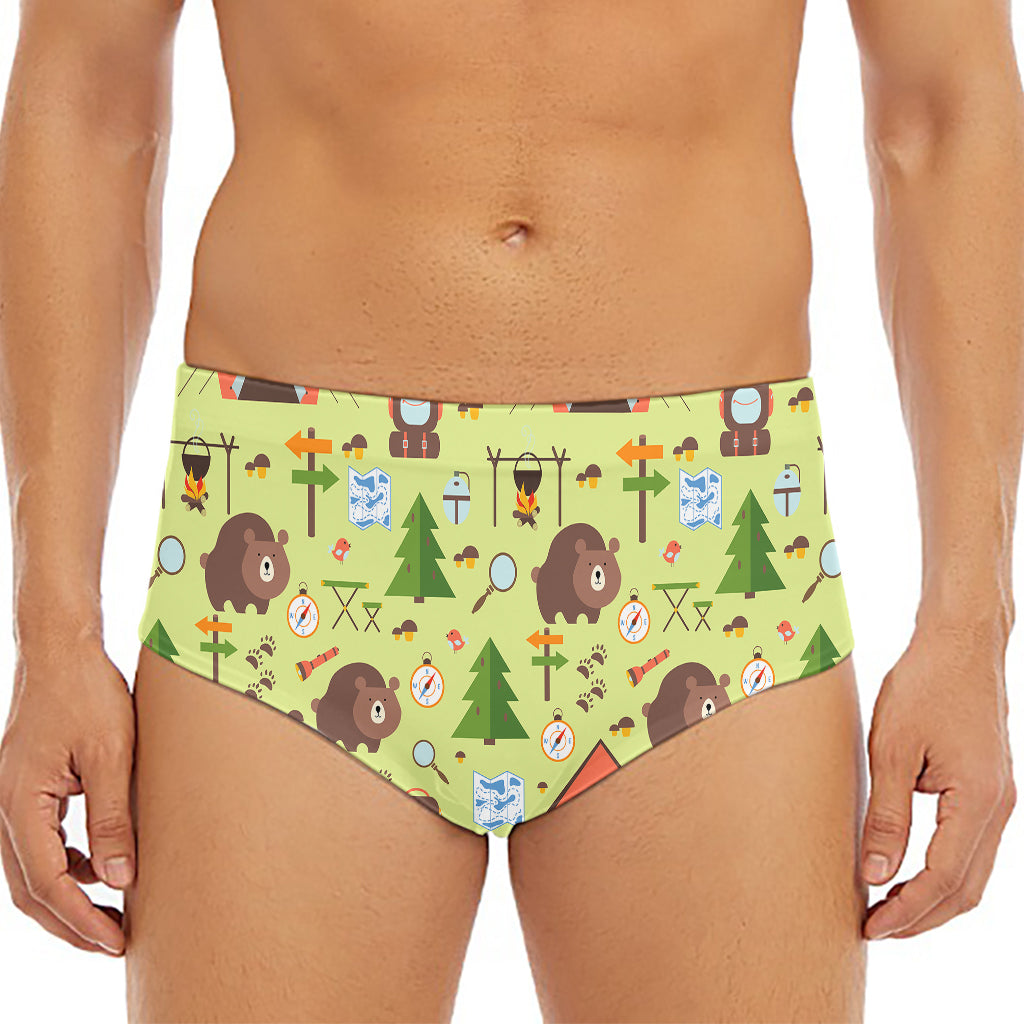 Cute Camping Pattern Print Men's Triangle Swim Briefs