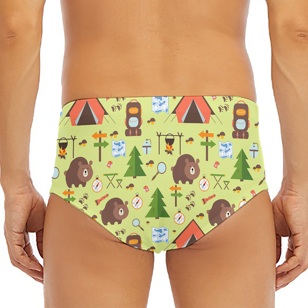 Cute Camping Pattern Print Men's Triangle Swim Briefs