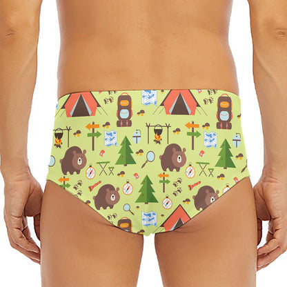 Cute Camping Pattern Print Men's Triangle Swim Briefs