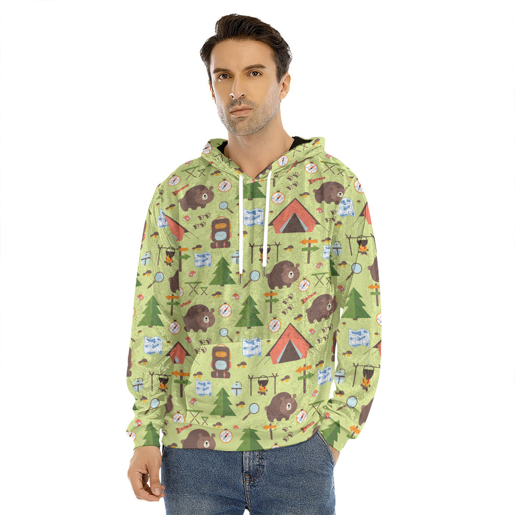 Cute Camping Pattern Print Men's Velvet Pullover Hoodie