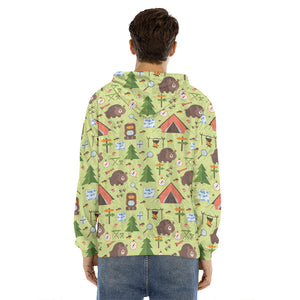 Cute Camping Pattern Print Men's Velvet Pullover Hoodie