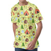 Cute Camping Pattern Print Men's Velvet T-Shirt