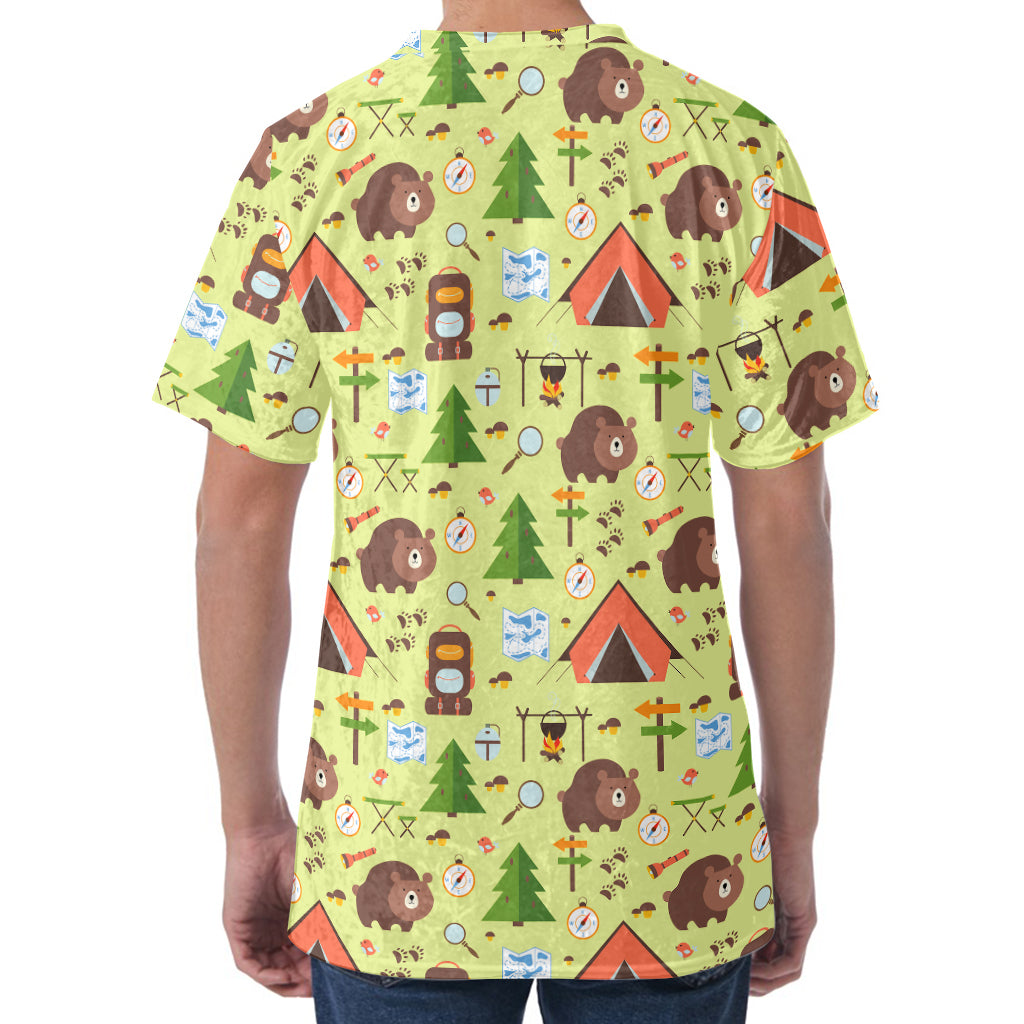 Cute Camping Pattern Print Men's Velvet T-Shirt