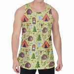 Cute Camping Pattern Print Men's Velvet Tank Top