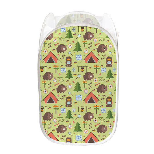 Cute Camping Pattern Print Mesh Laundry Hamper