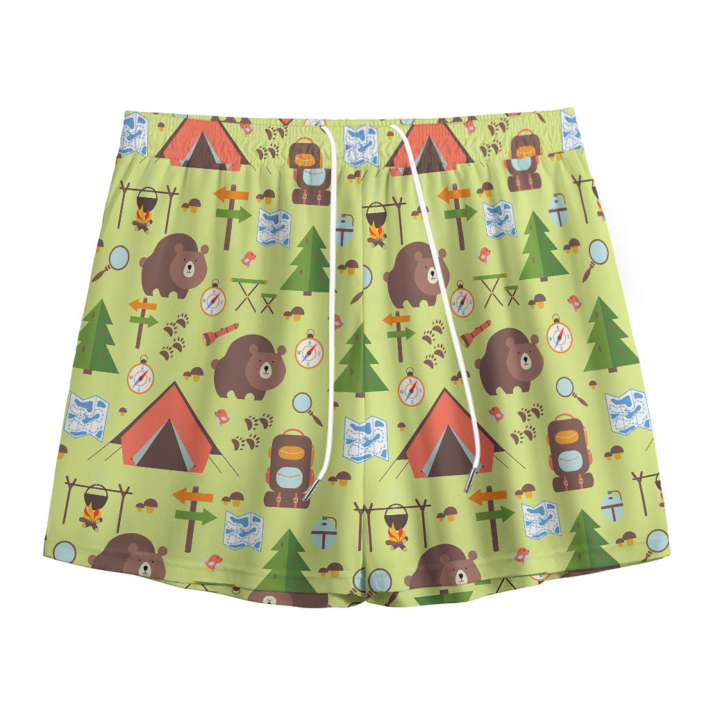 Cute Camping Pattern Print Mesh Shorts