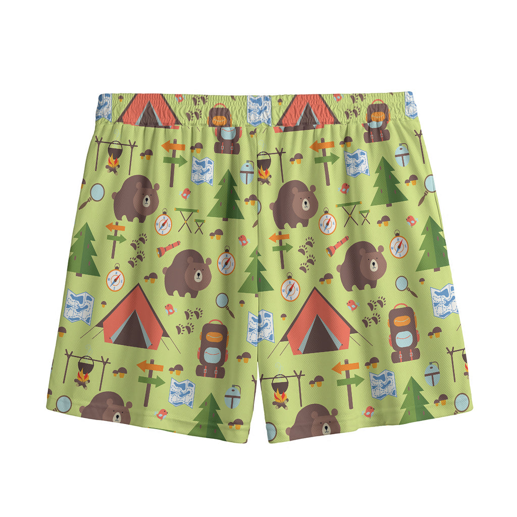 Cute Camping Pattern Print Mesh Shorts