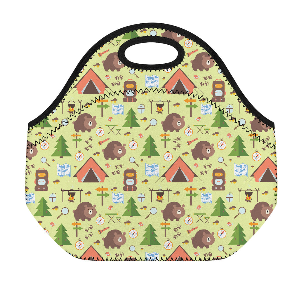 Cute Camping Pattern Print Neoprene Lunch Bag