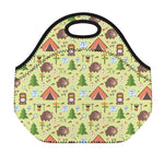 Cute Camping Pattern Print Neoprene Lunch Bag