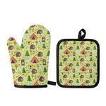 Cute Camping Pattern Print Oven Mitt And Pot Holder Set