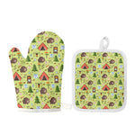 Cute Camping Pattern Print Oven Mitt And Pot Holder Set