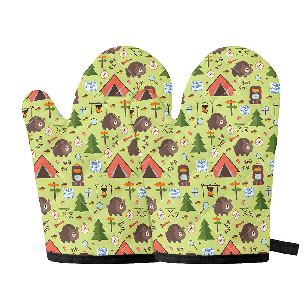Cute Camping Pattern Print Oven Mitts