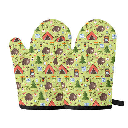 Cute Camping Pattern Print Oven Mitts