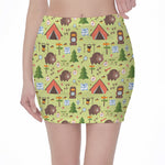 Cute Camping Pattern Print Pencil Mini Skirt