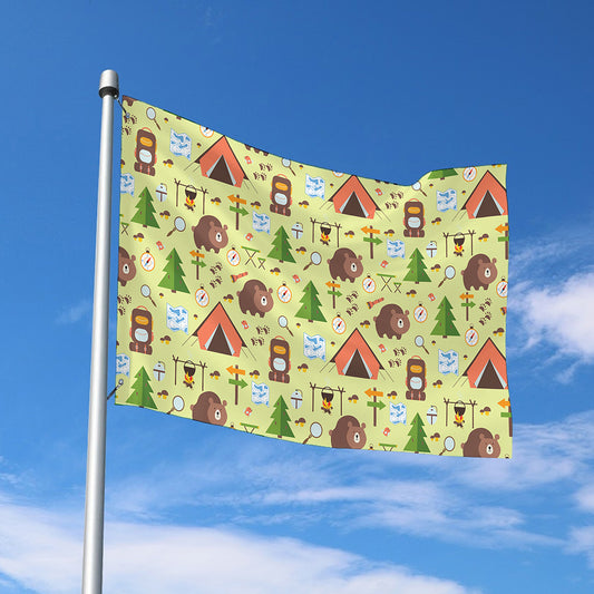 Cute Camping Pattern Print Polyester Flag