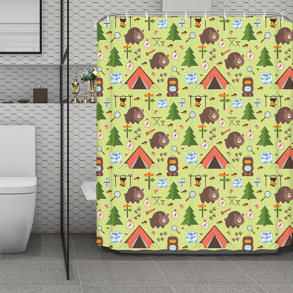 Cute Camping Pattern Print Polyester Shower Curtain