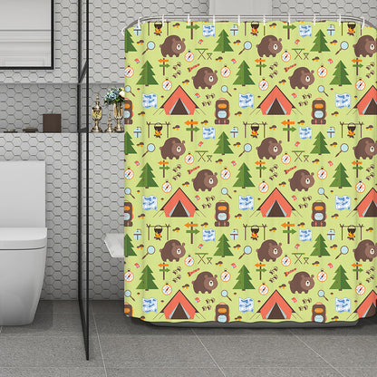Cute Camping Pattern Print Polyester Shower Curtain