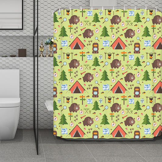 Cute Camping Pattern Print Polyester Shower Curtain