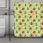 Cute Camping Pattern Print Polyester Shower Curtain