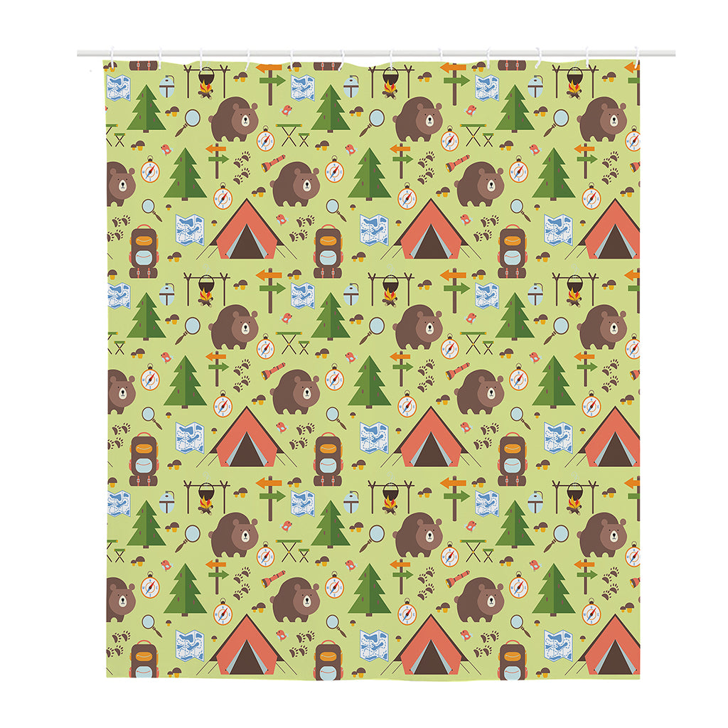 Cute Camping Pattern Print Polyester Shower Curtain