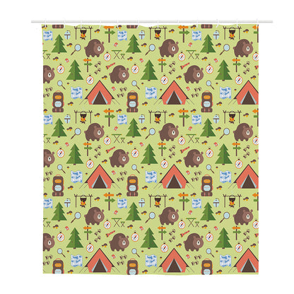 Cute Camping Pattern Print Polyester Shower Curtain