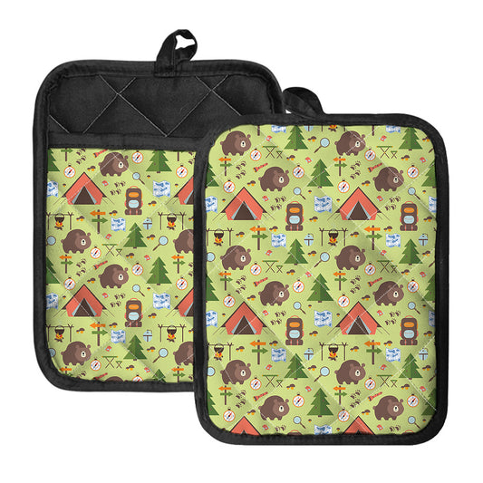 Cute Camping Pattern Print Pot Holders With Pocket