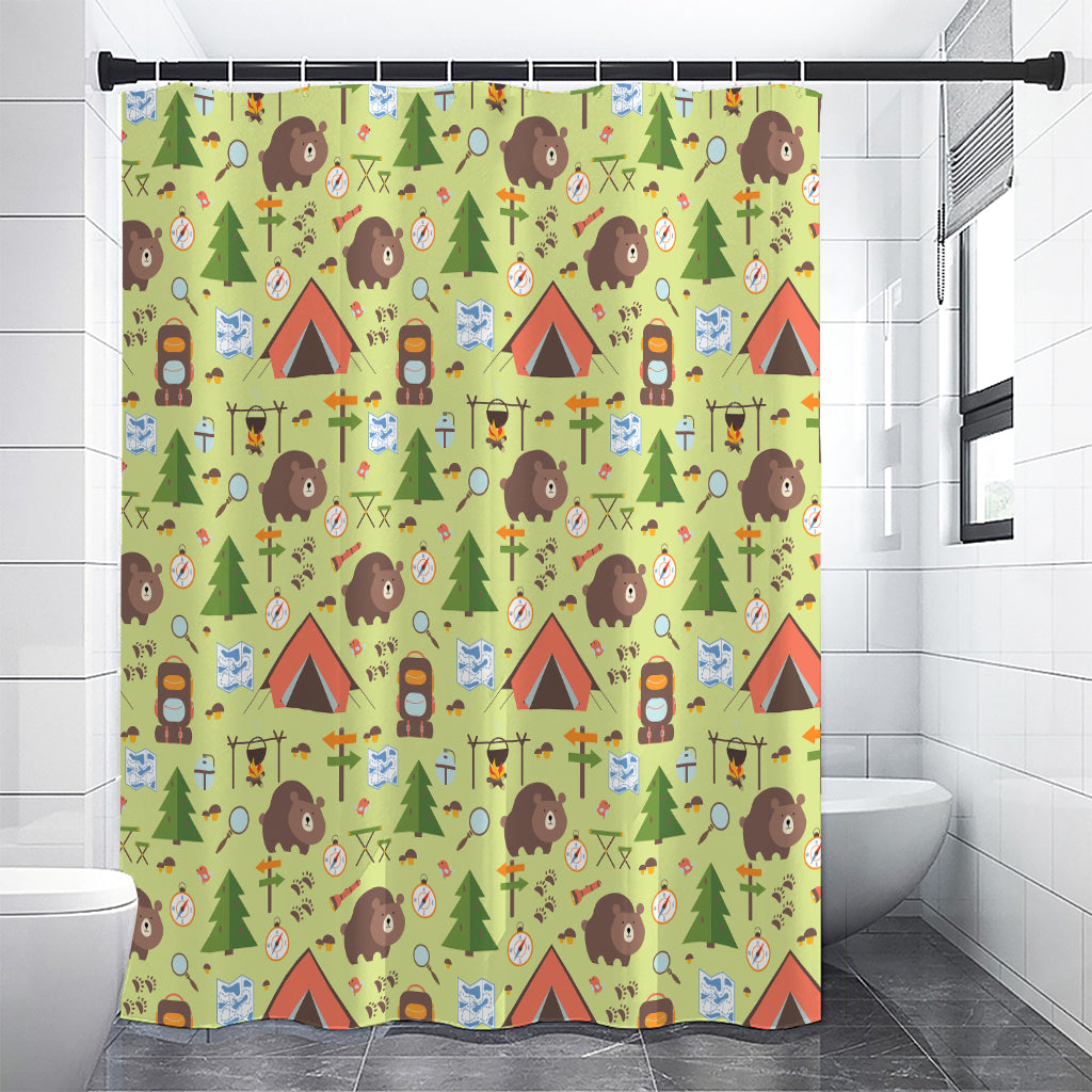 Cute Camping Pattern Print Premium Shower Curtain