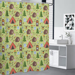 Cute Camping Pattern Print Premium Shower Curtain