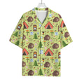 Cute Camping Pattern Print Rayon Hawaiian Shirt