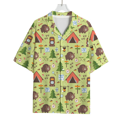 Cute Camping Pattern Print Rayon Hawaiian Shirt