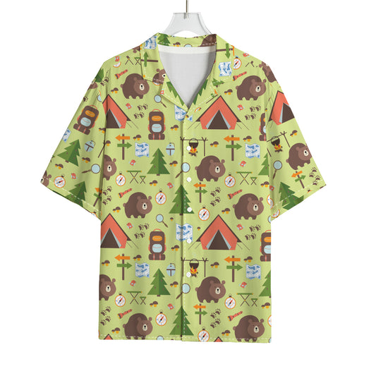Cute Camping Pattern Print Rayon Hawaiian Shirt