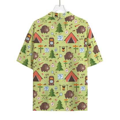 Cute Camping Pattern Print Rayon Hawaiian Shirt