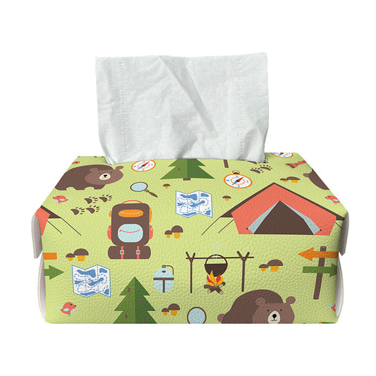 Cute Camping Pattern Print Rectangle Tissue Box Cover
