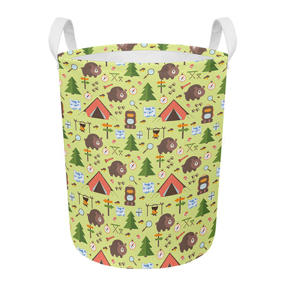 Cute Camping Pattern Print Round Laundry Basket