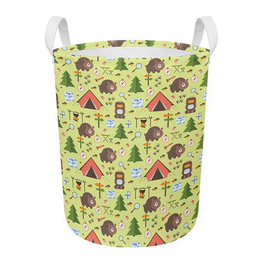 Cute Camping Pattern Print Round Laundry Basket