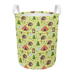 Cute Camping Pattern Print Round Laundry Basket