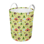 Cute Camping Pattern Print Round Laundry Basket
