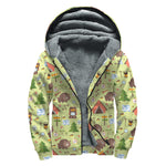 Cute Camping Pattern Print Sherpa Lined Zip Up Hoodie